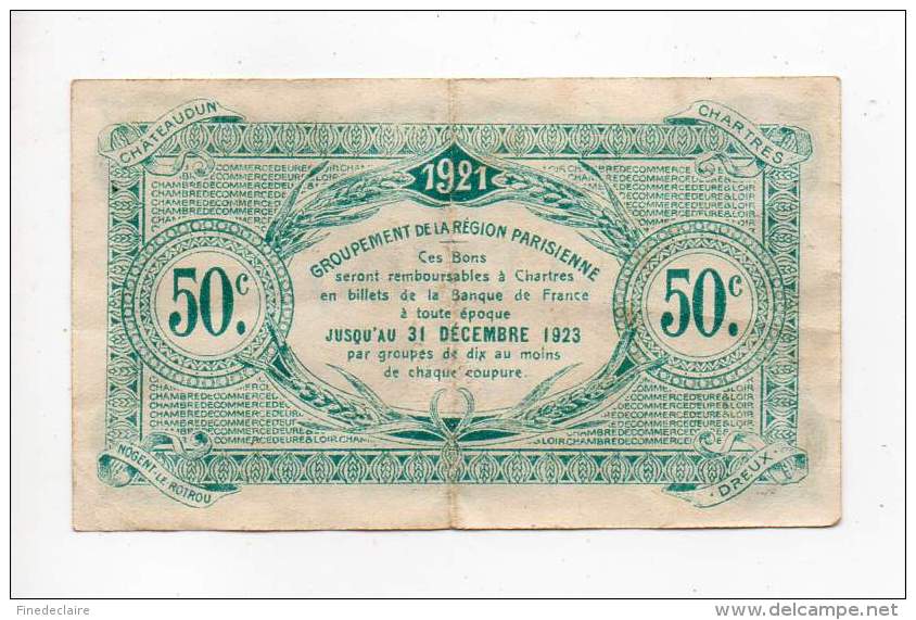 Billet Chambre De Commerce D'Eure Et Loir Loir - 50 Cts - Janvier 1921 - 5° émission - Sans Filigrane - Chambre De Commerce