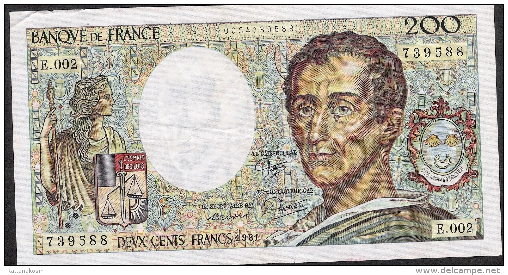 FRANCE  FAY.70.1  200  FRANCS   MONTESQUIEU    1981   VF - 200 F 1981-1994 ''Montesquieu''