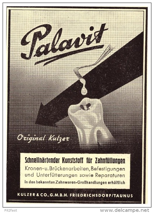 Original Werbung - 1951 - PALAVIT -  Kronen , Kulzer & Co In Friedrichsdorf / Taunus ,Zahnarzt , Stomatologe , Dental !! - Friedrichsdorf