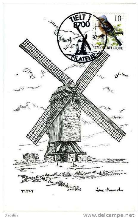 TIELT (West-Vlaanderen) - Molen/moulin - Pentekening Luc Ameel Van De Poelbergmolen Met Speciaal Stempel (1992) - Tielt