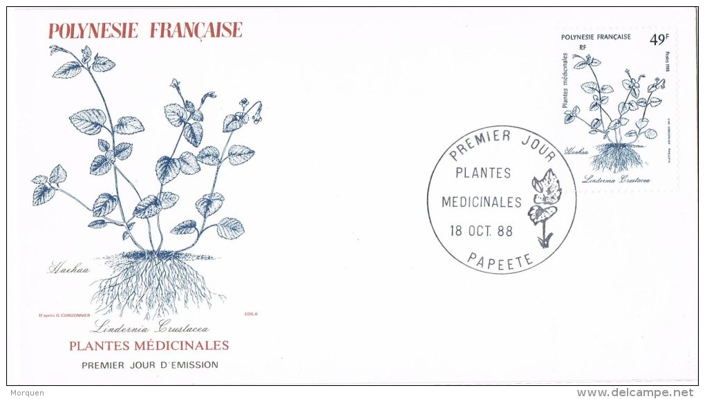 R 942. Carta F.D.C. PAPEETE (Polynesie Française) 1988. Plantes Medicinales - Medicinal Plants