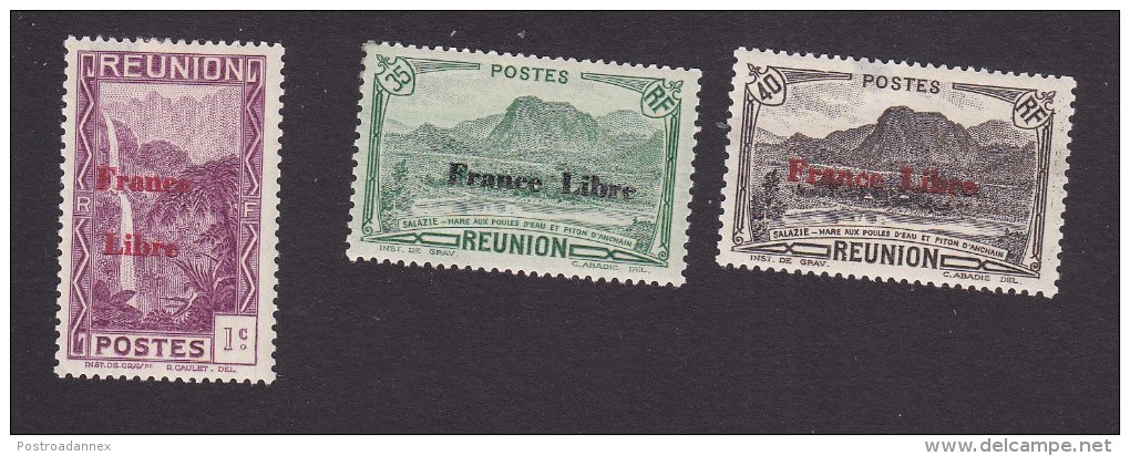 Reunion, Scott #181, 191, 193, Mint Hinged, Scenes Of Reunion Overprinted, Issued 1943 - Unused Stamps