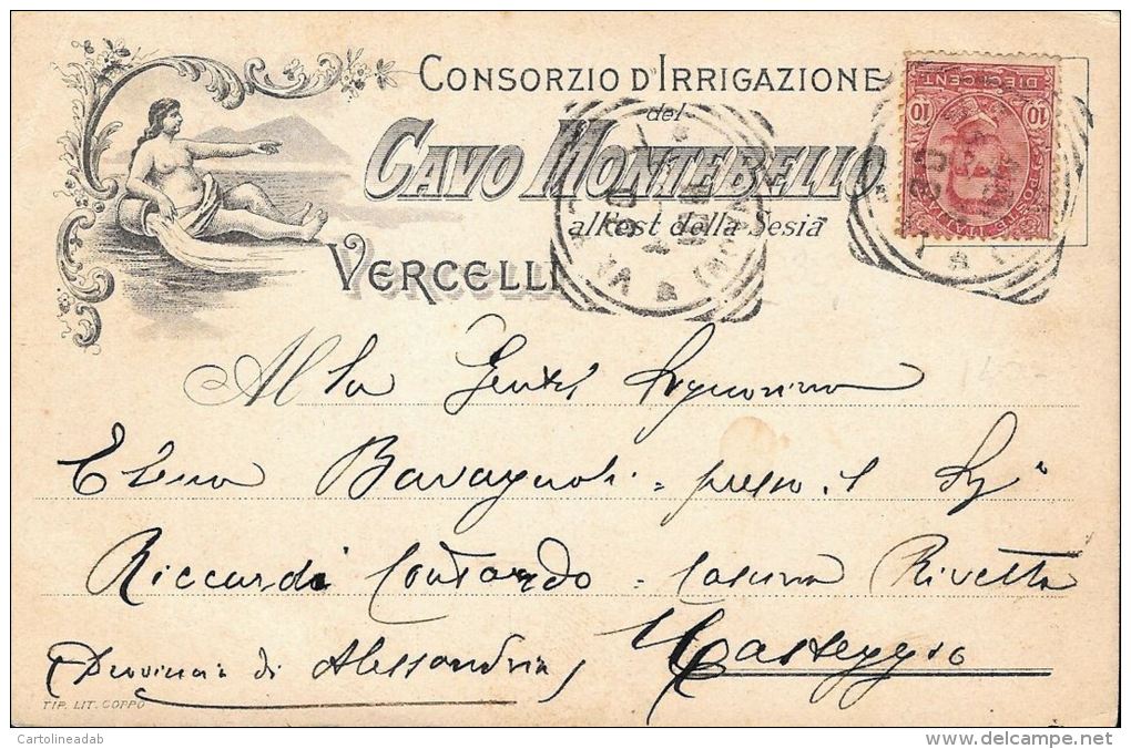 [DC5441] CARTOLINA - VERCELLI - PUBBLICITARIA - CONSORZIO D'IRRIGAZIONE CAVO MONTEBELLO - Viaggiata - Old Postcard - Vercelli