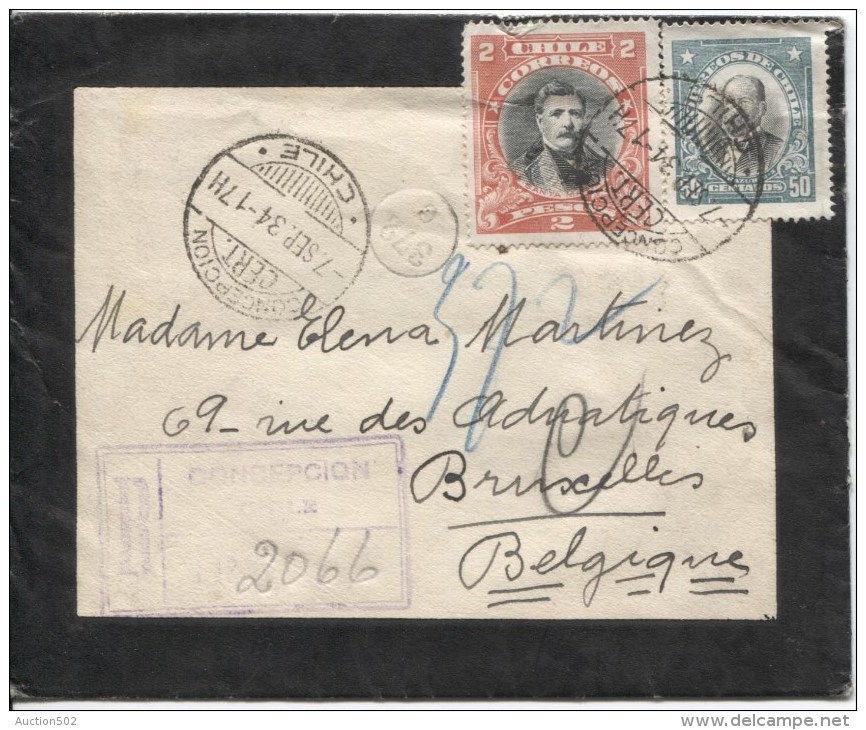 Chile/Chili Registered Mourning Cover C.Concepcion 7/9/1934 To Brussels Belgium PR1909 - Chili