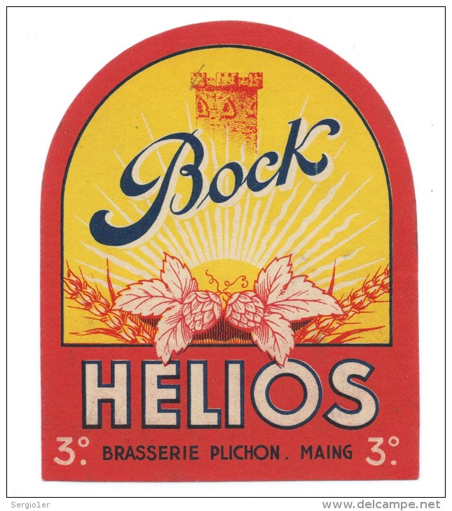 Ancienne étiquette Bière Bock Helios  Brasserie Plichon Maing Nord 59 - Bière