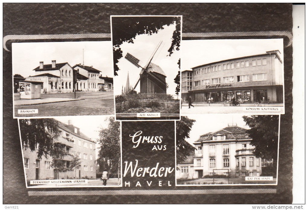 0-1512 WERDER, Mehrbildkarte, Windmühle, Konsum, Bahnhof, Kellermann-Strasse, Rat Der Stadt, 1964 - Werder