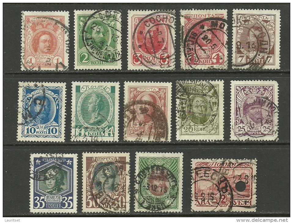 RUSSLAND RUSSIA 1913 Romanov Michel 82 - 94 + 96 O Incl Perfin Einlochung - Used Stamps