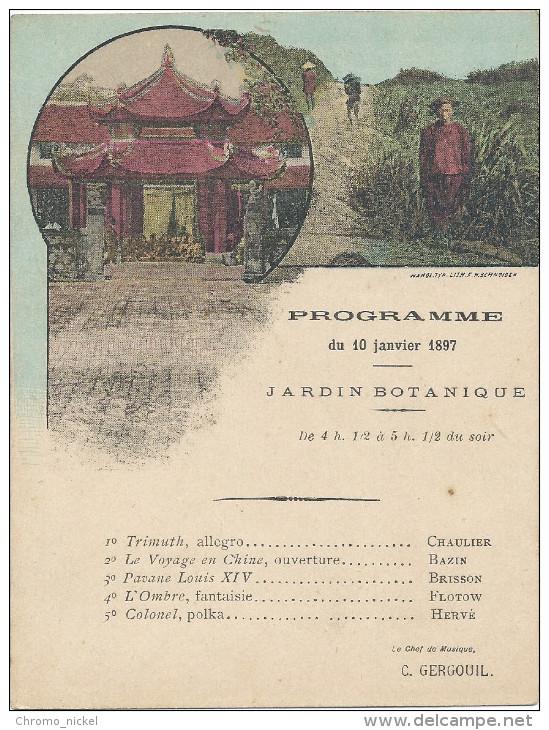 Indochine Tonkin Programme Pour Le Kiosque De Musique D'Hanoï Au Jardin Botanique 1897 F.H. Schneider RRR TB - Programme