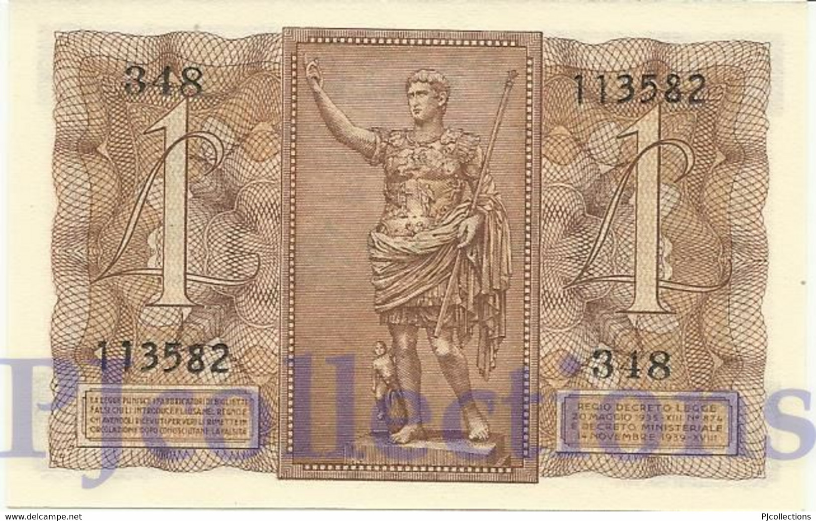 ITALY 1 LIRA 1939 PICK 26 UNC - Italia – 1 Lira