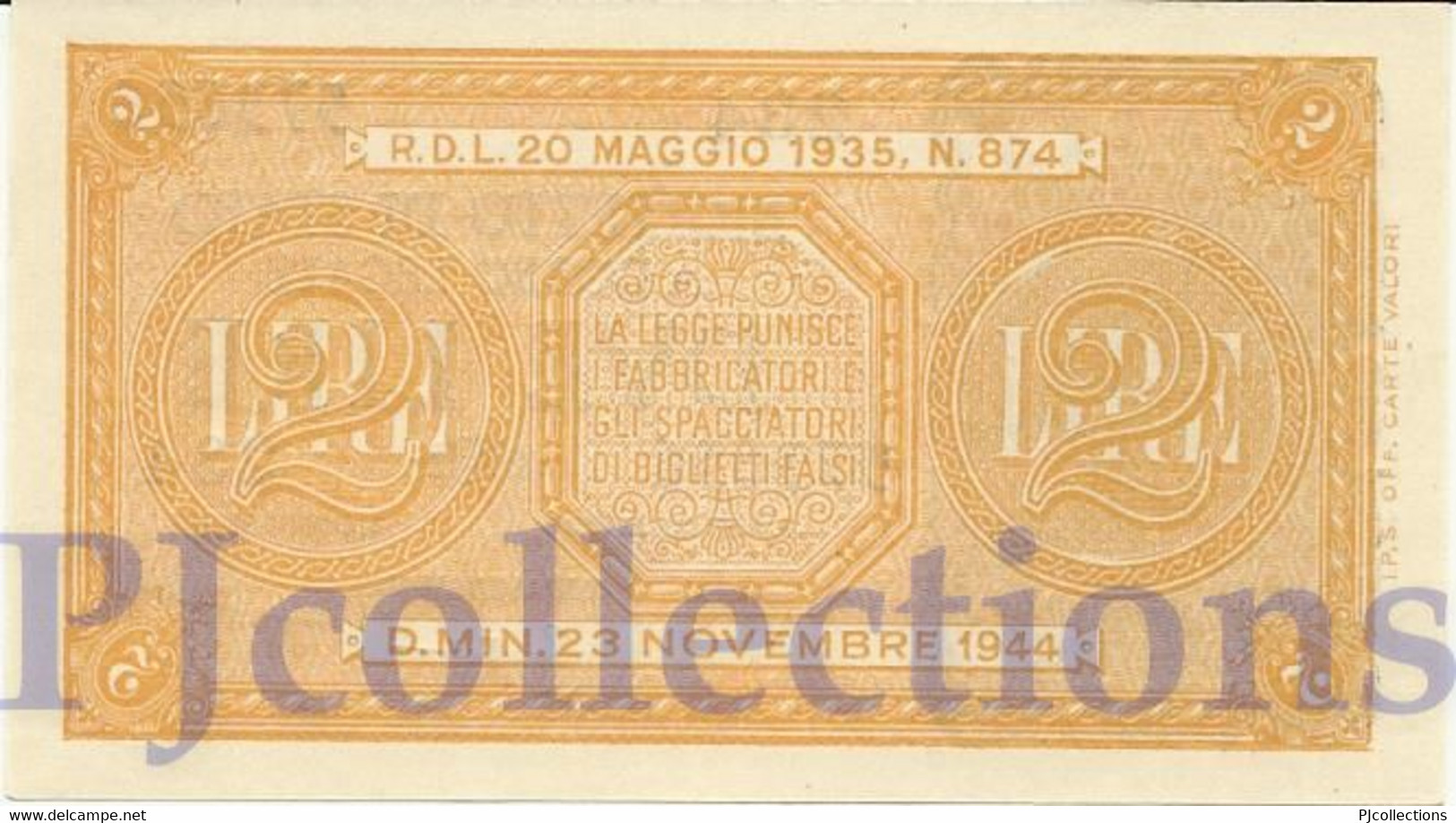 ITALIA - ITALY 2 LIRE 1944 PICK 30b UNC - Italië – 2 Lire