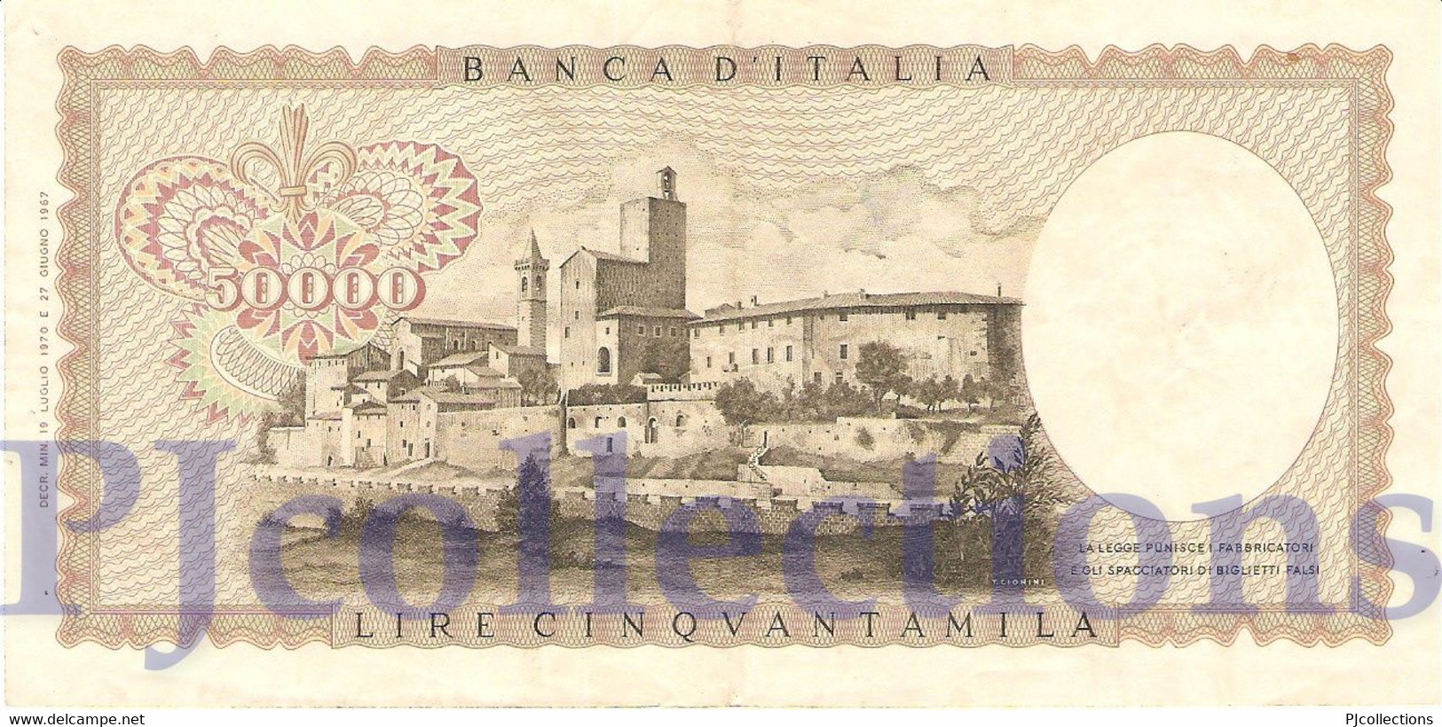 ITALY 50000 LIRE 1970 PICK 99b VF+ - 50000 Liras