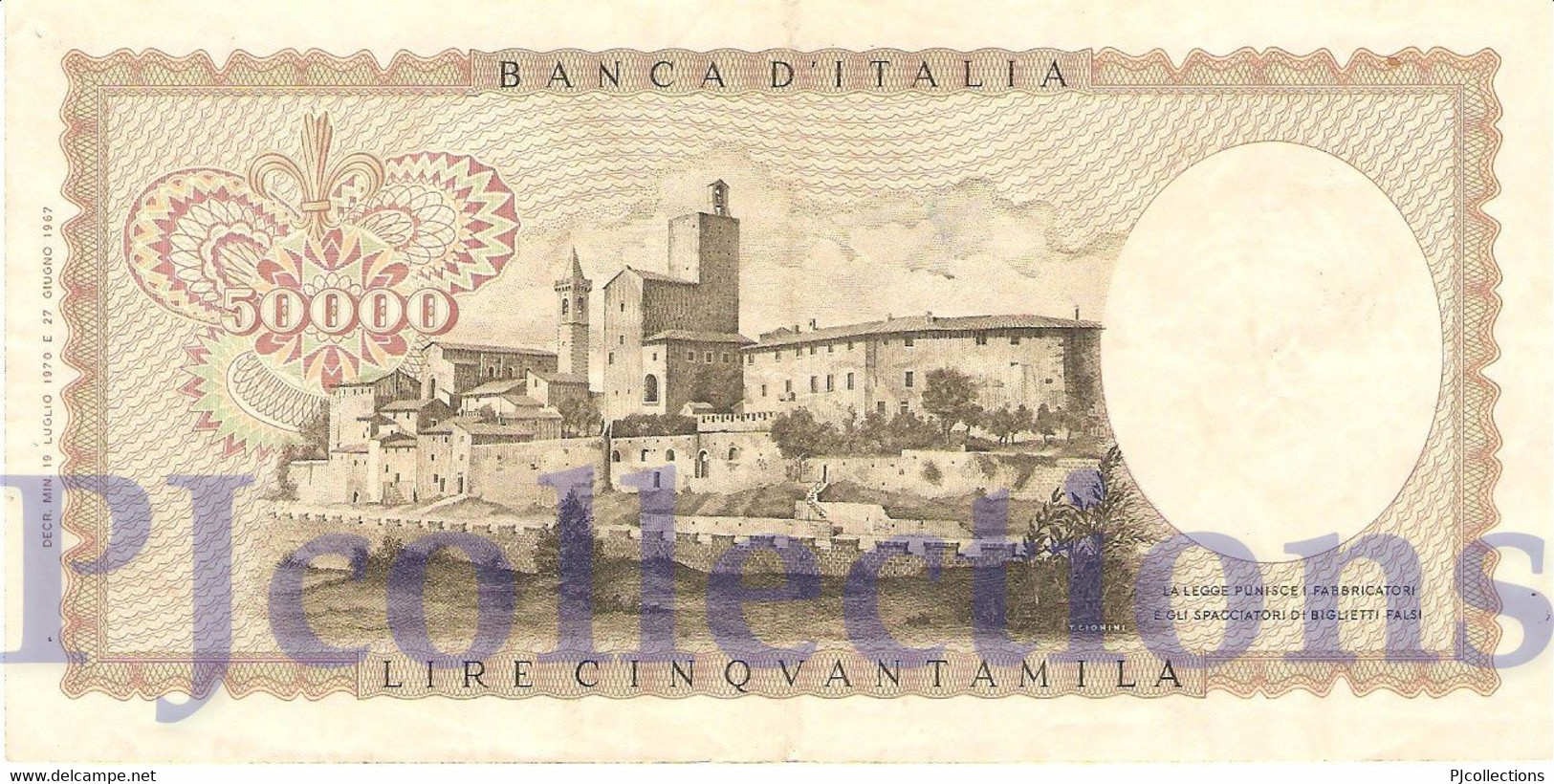 ITALY 50000 LIRE 1970 PICK 99b VF+ - 50000 Lire