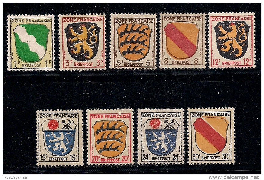 GERMANY, ALLIED OCCUPATION  FRENCH, 1945, Hinged Unused Stamp(s) Coat Of Arms, MI 1=10 #13412, 9 Values Only - Other & Unclassified