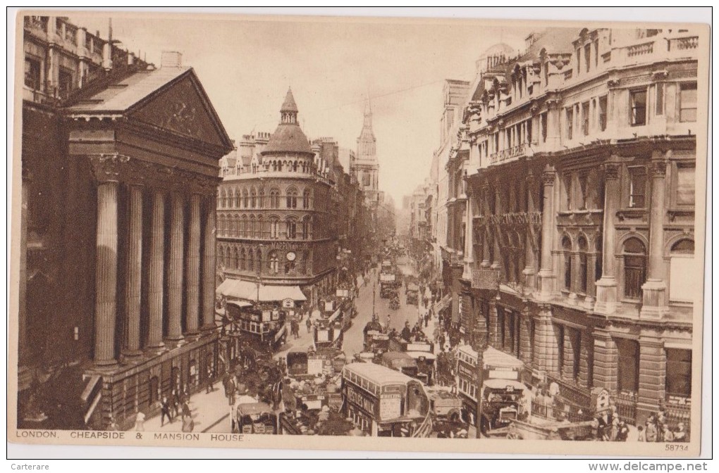 ANGLETERRE,ROYAUME-UNI,UN ITED KINGDOM,LONDON 1910,CHEAPSIDE,MANSION HOUSE,center,city,rare - Autres & Non Classés