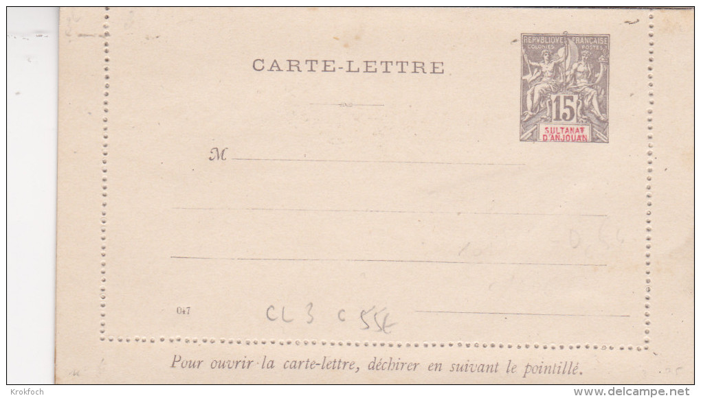 Anjouan Comores - Carte-lettre Entier ACEP CL  3  Avec Date - Cote 55 Euros - Stationery Ganzsache - Lettres & Documents