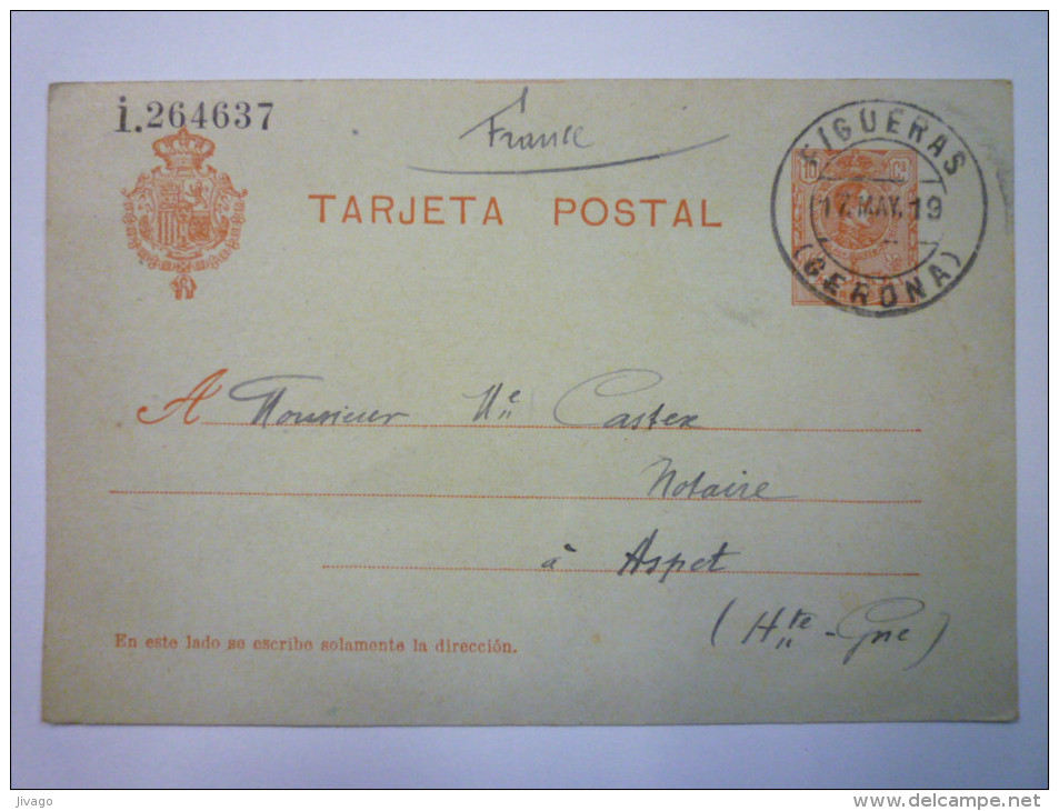 ENTIER  POSTAL  De  1919  Au Départ De  FIGUERAS  à Destination D'ASPET   - 1850-1931