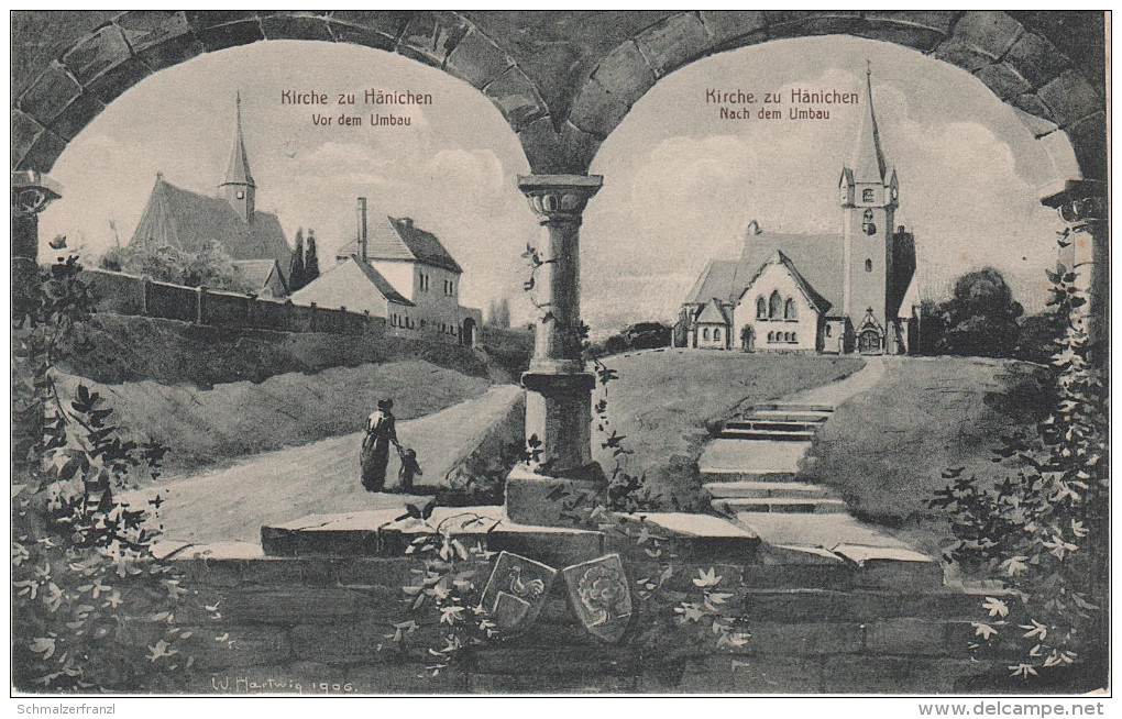 Litho AK Hänichen Alte & Neue Kirche Umbau Bei Quasnitz Lützschena Stahmeln Schkeuditz Böhlitz Leutzsch Leipzig - Schkeuditz