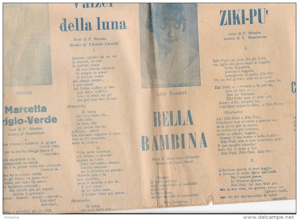 C1675 - Giornale L'ECO DELLE PIU' BELLE CANZONI POPOLARI Tip.Lucchi Anni '20/AIDA RANIERI/CETTINA BIANCHI/PIERRETTE FIOR - Musique