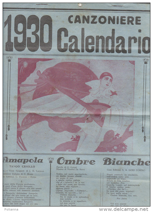 C1685 - CALENDARIO CANZONIERE 1930 Ed.G.Campi/Copertina PIERROT - Tamaño Grande : 1921-40