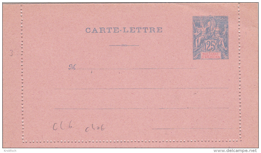 Anjouan Comores - Carte-lettre Entier ACEP CL  6 - Cote 40 Euros - Stationery Ganzsache - Cartas & Documentos