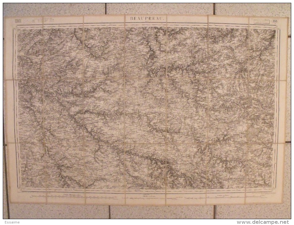 Carte Toilée 118 De Beaupréau, Cholet, Chemillé, De 1860. Lanée Longuet Lestoquoy - Cartes Topographiques
