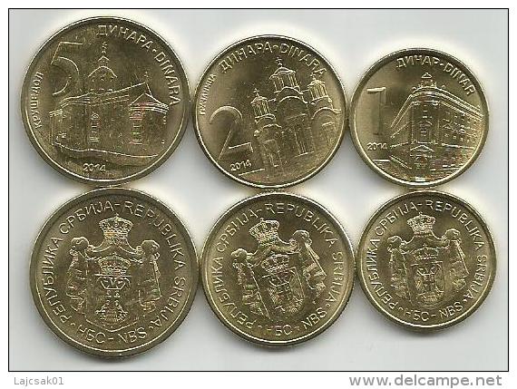 Serbia 1 Dinar,2 Dinara,5 Dinara 2014. UNC/BU Complete Year Set - Serbia