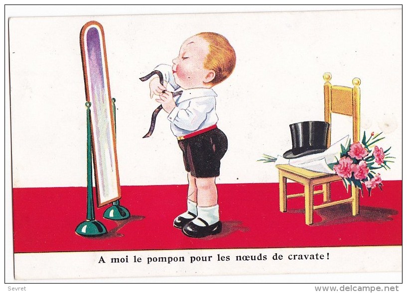 JOHN WILLS. -   Enfant  Mettant Sa Cravate. Humour - Wills, John