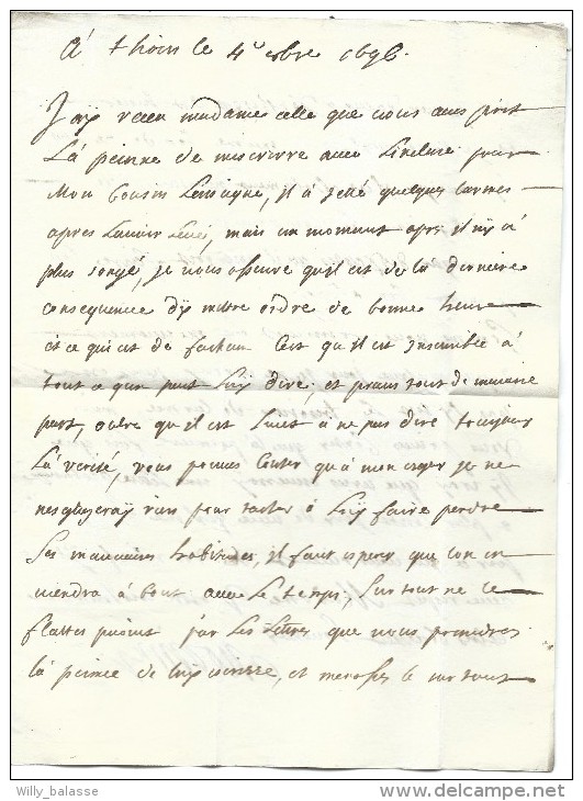 L. 1696 Avec Manuscrit "Tuin" (Thuin) + "6" Pour Dunkerke.  RR - 1621-1713 (Paesi Bassi Spagnoli)