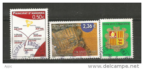 ANDORRE. Armoirie De L'Andorre Et Nouvelle Constitution.  3 T-p Oblitérés, Bonne Qualité. Haute Faciale. - Used Stamps