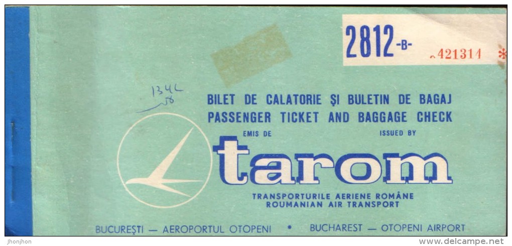 Romania- Passenger Ticket And Baggage Check 1979 For Airplane,Bucharest,Tel Aviv,Bucharest TAROM,Airport Otopeni-5/scan - Mundo