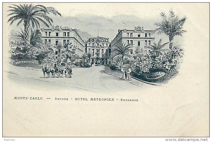 - Ref F144 -  Monaco - Monte Carlo - Entree - Hotel Metropole - Entrance - Carte Illustree - Carte Bon Etat - - Monte-Carlo