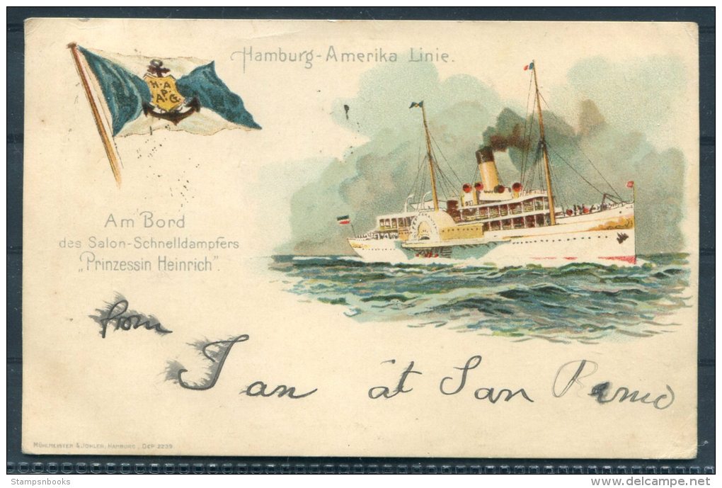 1905 Italy San Remo Hamburg-Amerika Linie Prinzessin Heinrich Steamship Postcard Posted Onboard - France - Marcophilie