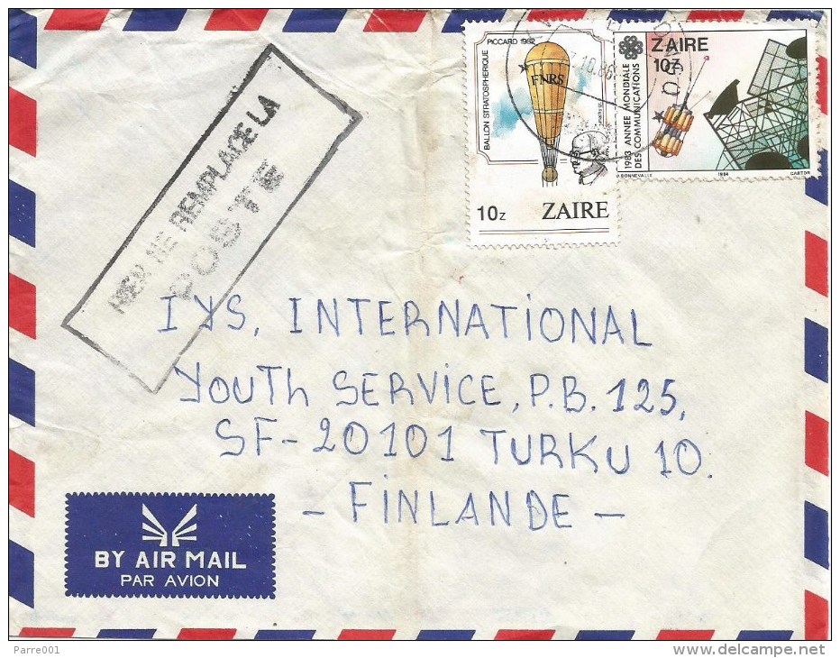 Zaire Congo 1986 Kw..dongo Space Piccard Air Balloon & Rien Ne Remplace La/ POSTE Handstamp Cover - Gebruikt