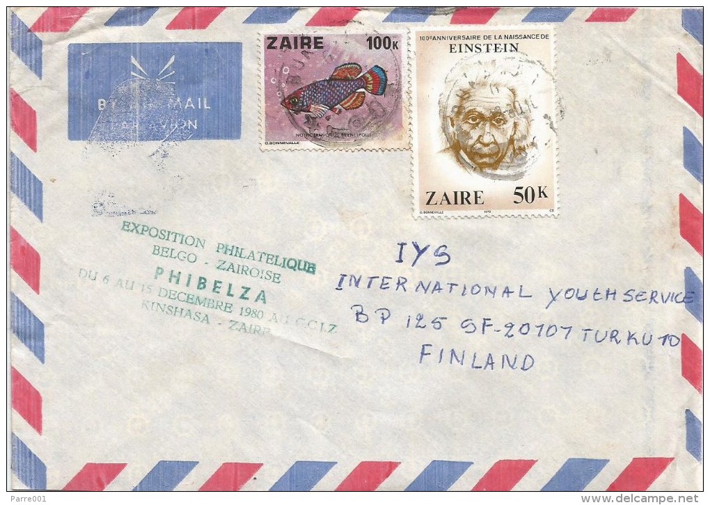 Zaire Congo 1980 Bukavu Einstein Fish & PHIBELZA Green Ink Handstamp Cover - Gebruikt