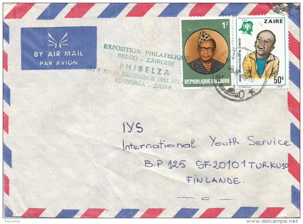 Zaire Congo 1980 Bukavu Mobutu Child Youth & PHIBELZA Green Ink Handstamp Cover - Used Stamps
