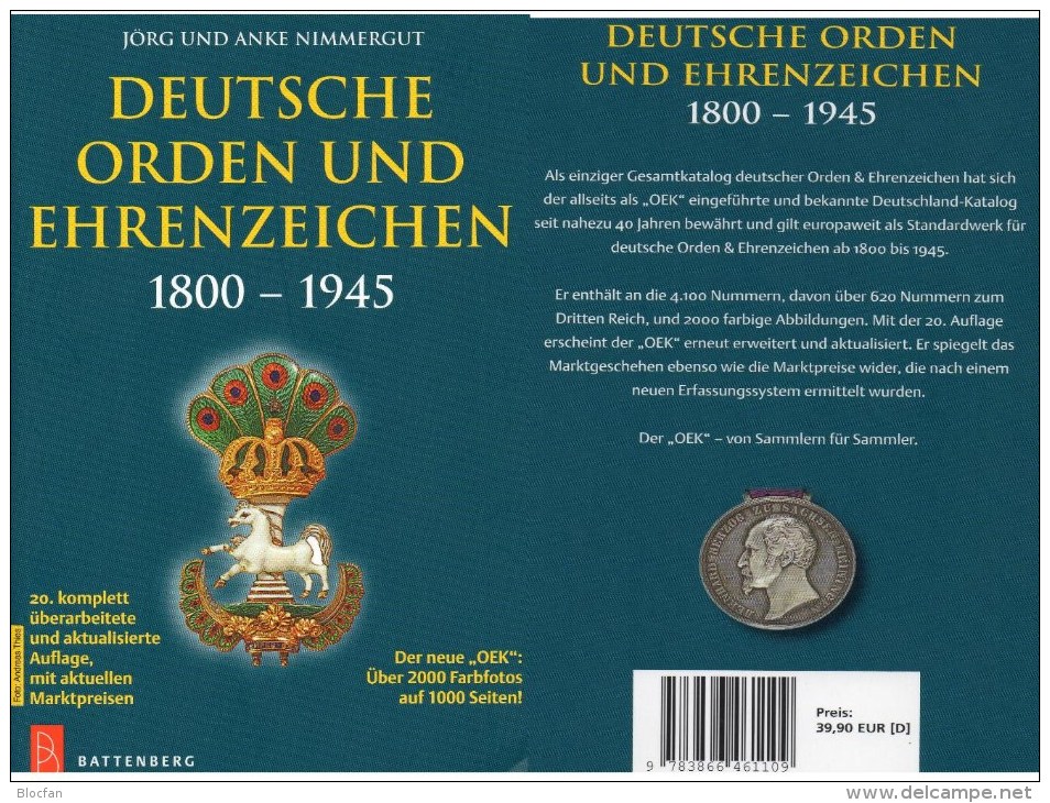 Battenberg Deutsche Orden Ehrenzeichen 1800-1945 Katalog 2014 Neu 40€ Germany Baden Bayern Danzig Saar Sachsen III.Reich - Militärpost & Postgeschichte