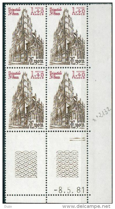 France -1981 - Coin Daté 8/5/81 -1 F.40 Carmin Et Brun - Saint-Jean De Lyon -Y&T N°2132 ** Neuf Luxe 1er Choix - 1980-1989