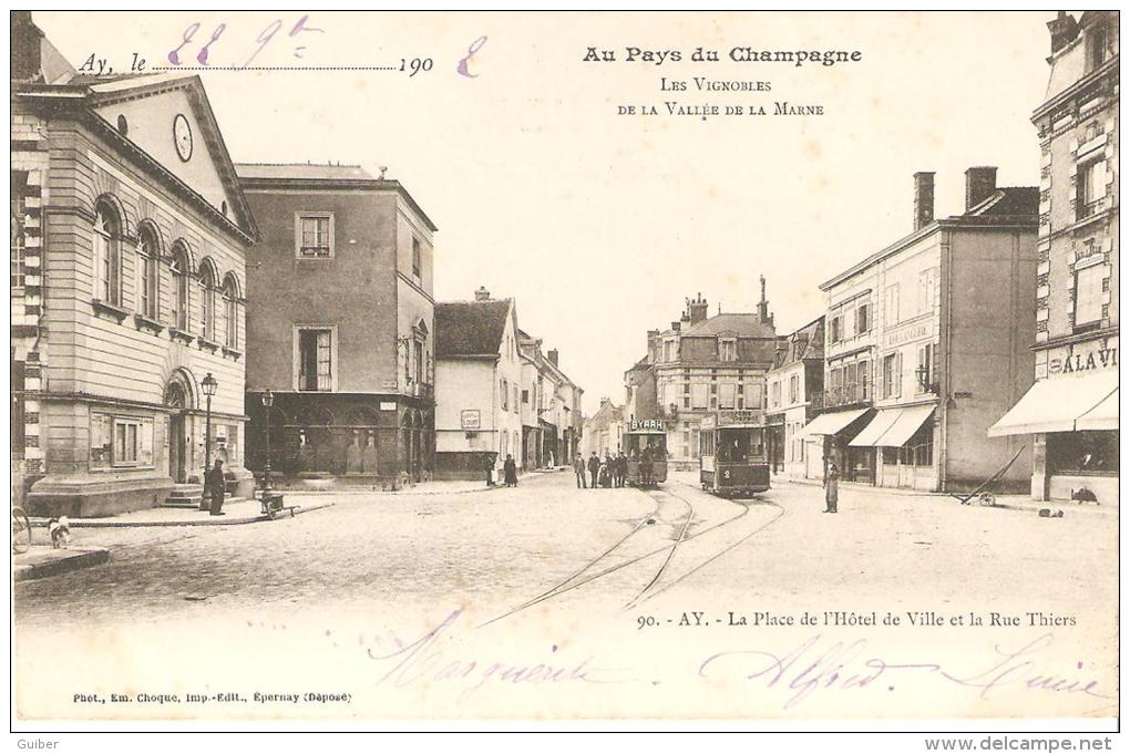 Au Pays Du Champagne Les Vignobles Ay  Place Hotel De Ville Supreme Perrot Et Byrrh Trams Hippomobile  Goulet Turpin - Ay En Champagne