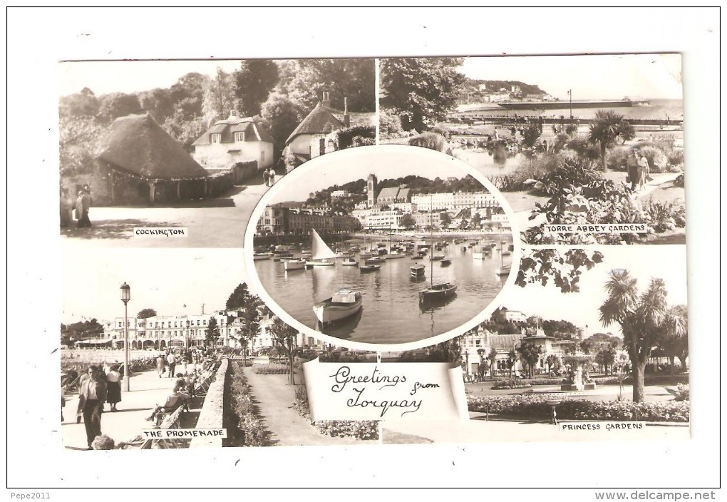 CPA : Royaume Uni : TORQUAY : ( 5 Vues ) : Cockington - Torre Abbey Garden - Promenade - Princess Garden - Port - Torquay