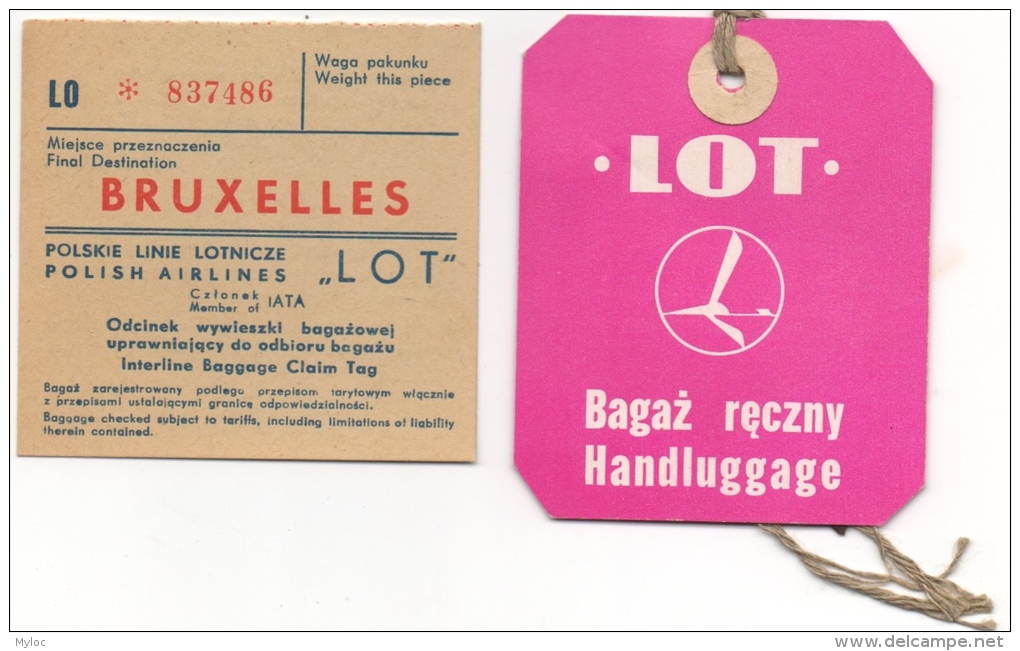 Ticket/Etiquette De Bagage. "LOT" Polish Airlines. Lot De 2 Pièces. - Autres & Non Classés