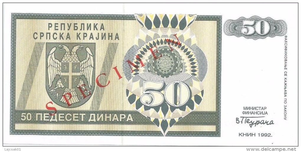 Croatia Knin Krajina 50 Dinara 1992. UNC SPECIMEN  P-R2 - Kroatië