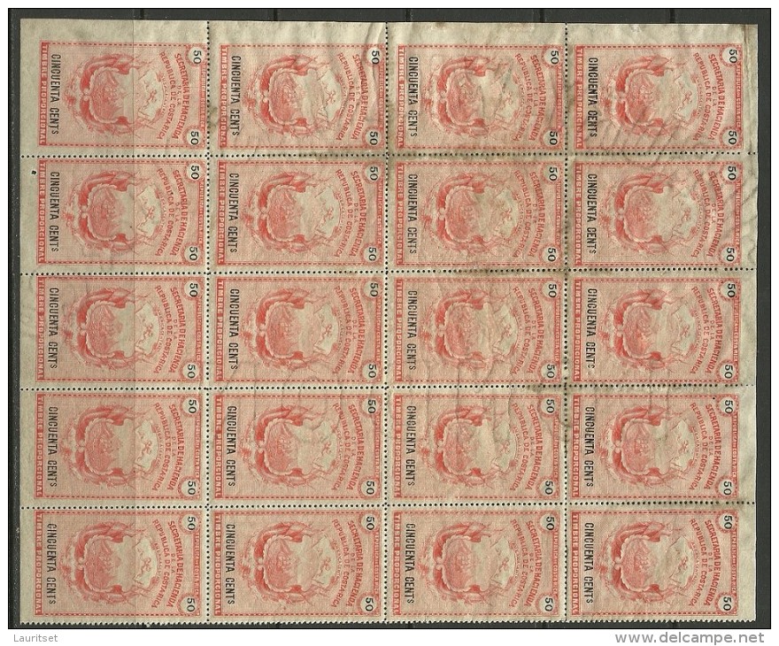 COSTA RICA Steuermarke Revenue Timbre Proporcional 50 C. Bogenteil Von 20 MNH - Costa Rica