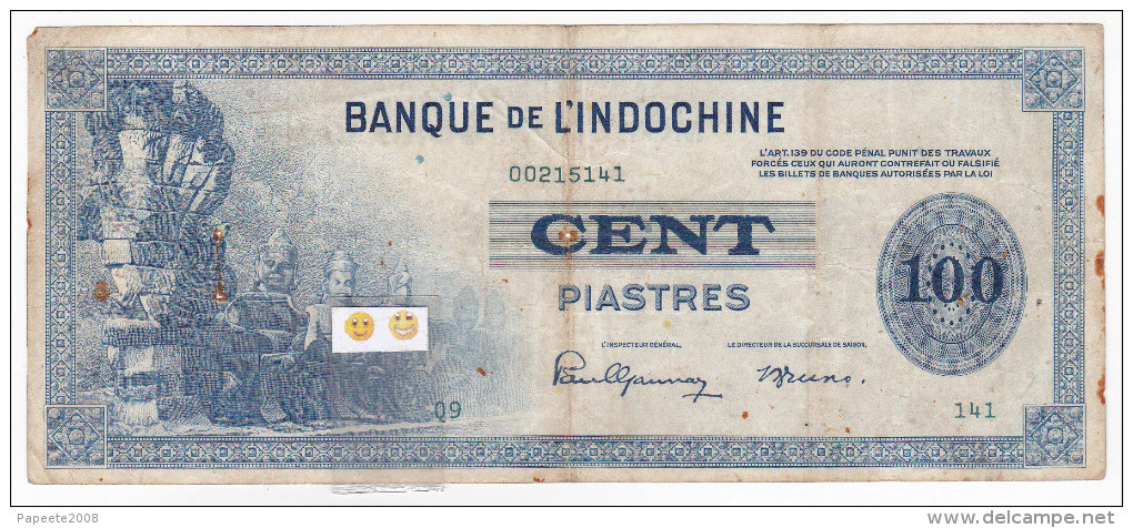 Banque De L´INDOCHINE- 100 Piastres - (KM 83 - P 78) / Type 1941 - Indocina