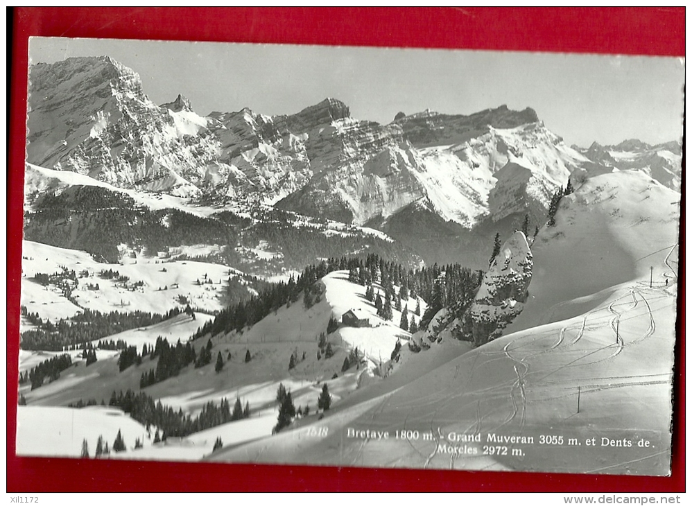 FVA-13 Bretaye, Près Villars, Grand Muveran Et Dents De Morcles. En Hiver. Circulé. Rouge - Morcles