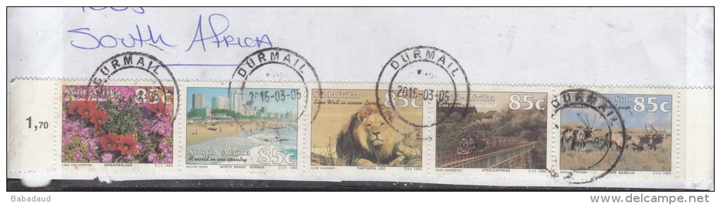 South Africa: 1993 Tuorism Promotion Se-tenant Strip Of 5, Used DURMAIL 2015 - 03- 05 - Used Stamps