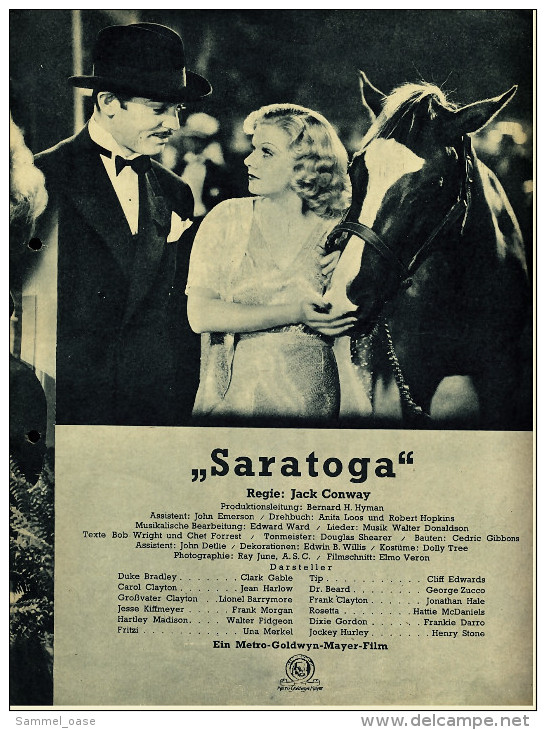 "Illustrierter Film-Kurier"  "Saratoga" Mit Jean Harlow , Clark Gable -  Filmprogramm Nr. 2766 Von Ca. 1937 - Zeitschriften