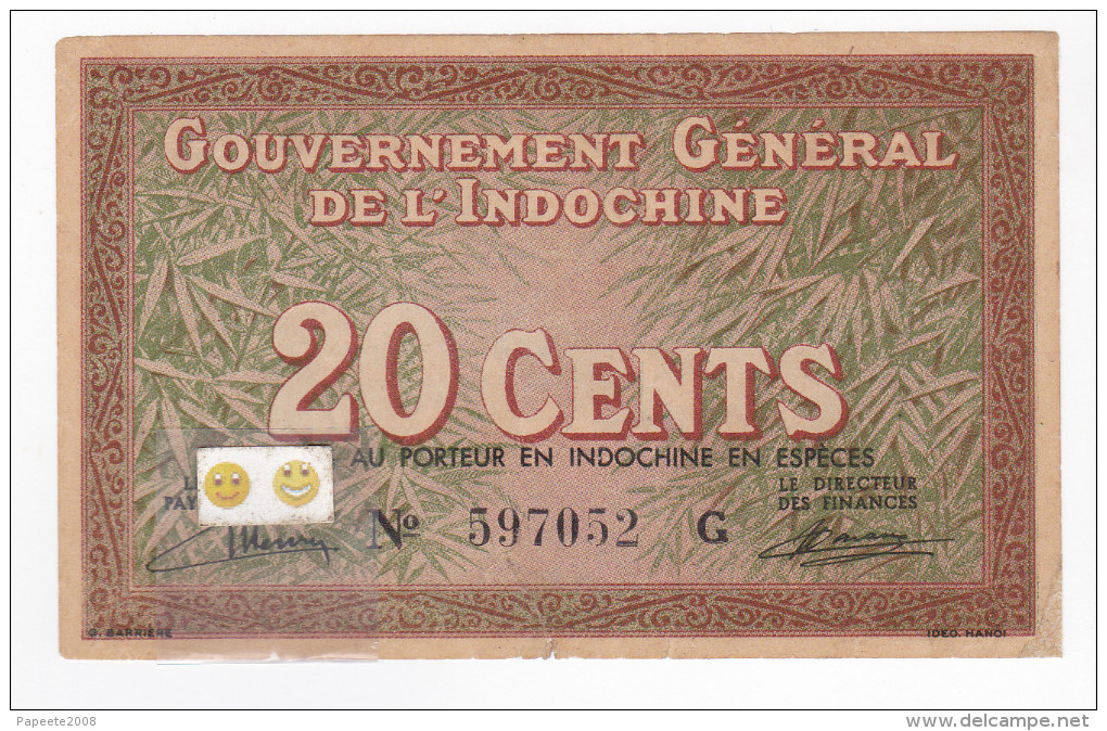 Indochine - 20 Cents / P 86a D "autorisé Par La Loi" (au Verso) - Après 1939 - Indochine