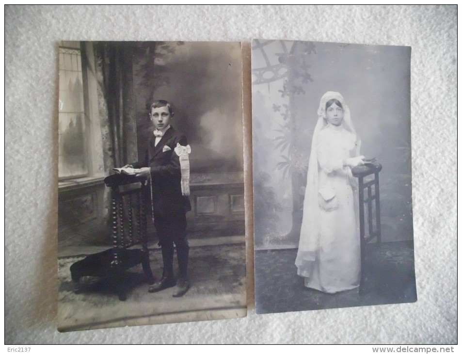 2 CARTES PHOTOS JEUNES COMMUNIANTS...FILLE ET GARCON. - Communion