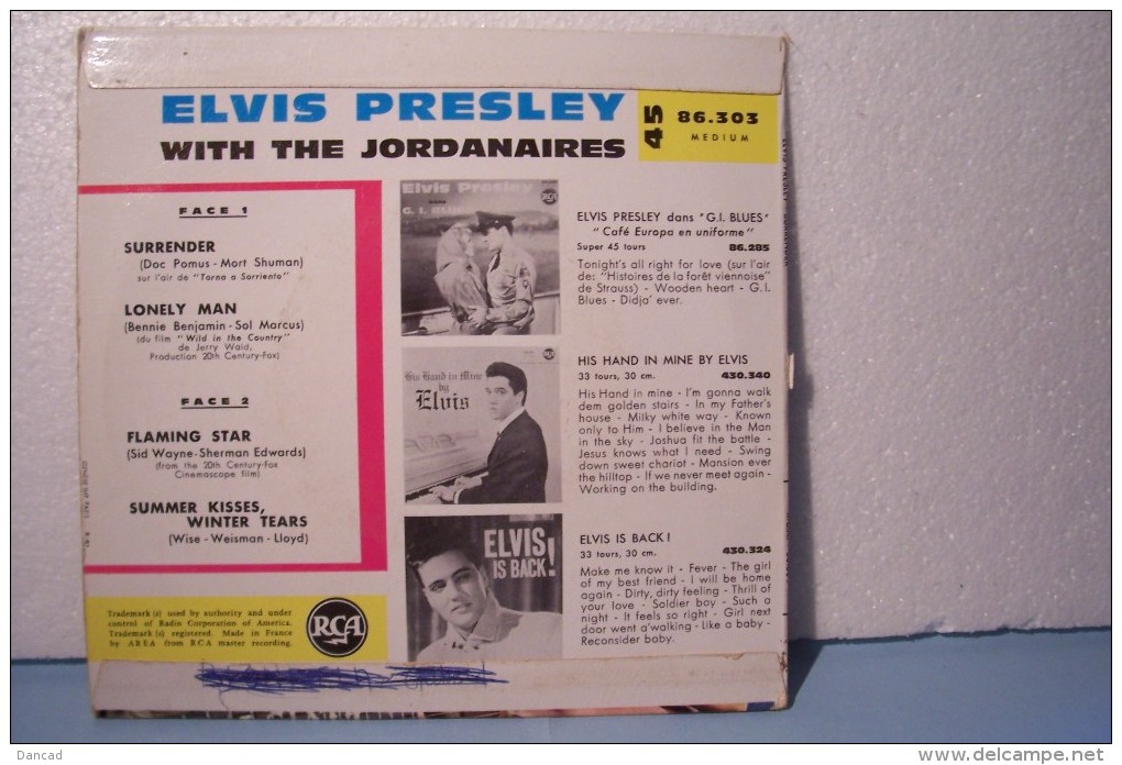 ELVIS  PRESLEY ---SURRENDER   - Ref: RCA 86.303 ( Année  ? ) - - Rock