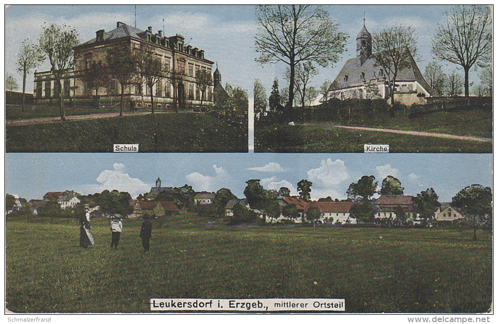 AK Leukersdorf Stempel Henkel Erzgebirge Mittlerer Ortsteil Schule Kirche Bei Jahnsdorf Stollberg Neukirchen Chemnitz - Erlbach-Kirchberg